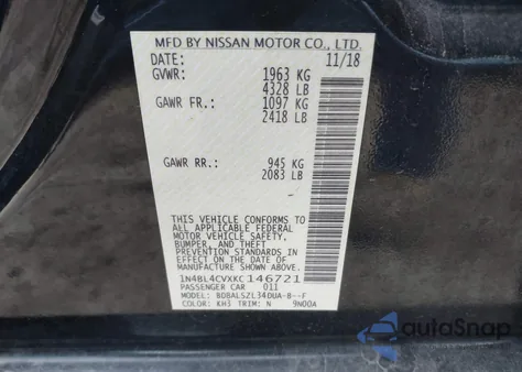 2019 Nissan Altima 2.5 Sr from USA, damaged, VIN 1N4BL4CVXKC146721